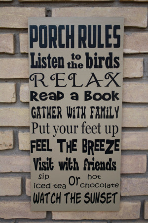Porch Rules Sign - Handmade in USA Wood Subway Art Sign Typography...