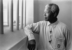 Mandela revisits his prison cell on Robben Island, where he spent ...