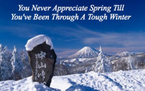 hope spring, winter japan, quote