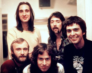 The classic line-up of Genesis. From left to right: Mike Rutherford ...