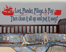 ... vinyl wall quote with Pirate Ship and Treasure Chest vinyl wall decal