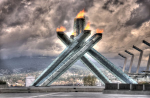 The Olympic flame burns during the Vancouver Winter Olympics in 2010.