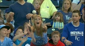 Little Kid Steals A Baseball From A Very Excited Woman