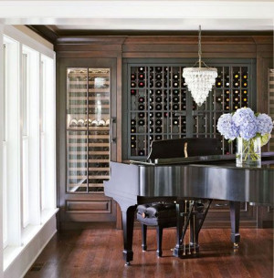 Wine room - Love how they built in the wine cooler with the wine racks ...