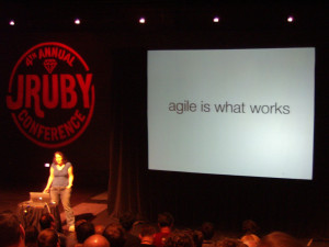 my photo of Sarah Allen during her talk on agile business development ...