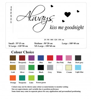 Details about Always Kiss Me Goodnight Wall Quote Stickers Wall Decals ...