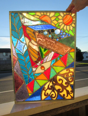 Crazy Quilt - Amazing Stained Glass Window Panel, One of a Kind with ...