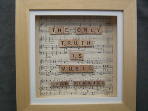 ... tile art in wooden box frame - Jack Kerouac music quote 12 x 12