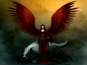 Dark - Angel Mythical Red Dark Wings Evil Woman Wallpaper