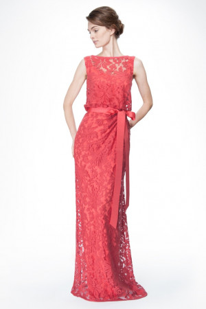 Embroidered Lace Blouson Gown in Cantaloupe | Tadashi Shoji: Coral ...