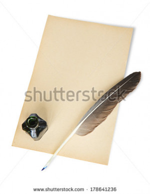 Old Blank Scroll Paper And Feather Pen On White Background Vector