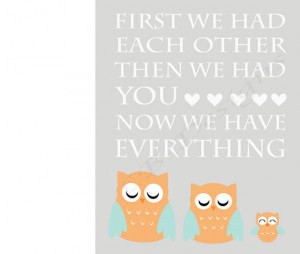 Gray, Aqua and Orange Owl Nursery Quote Print - 8x10