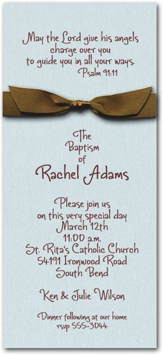 Aqua & Brown Ribbon Baptism Invitations, Baby Christening Invitations ...