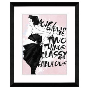 Framed giclee wall art with a fashion sketch and typographic motif ...