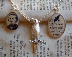 Edgar Allan Poe Charm Necklace - Th e Raven Quote - Raven Charm ...