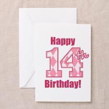 Happy 14th Birthday - Pink Argyle Greeting Cards ( for