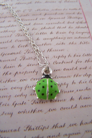 Lucky Ladybug Necklace in Green.... Includes quote