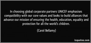 In choosing global corporate partners UNICEF emphasises compatibility ...