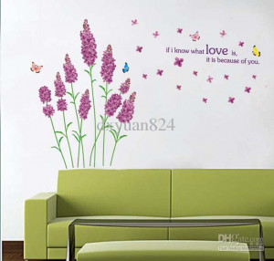 Purple Floral Lavender Love Lettering Quotes Wall Decals Wall Stickers ...