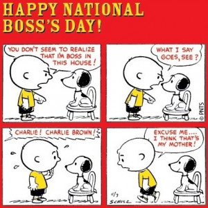 Snoopy Happy National Bosses' Day cartoon via www.Facebook.com/Snoopy