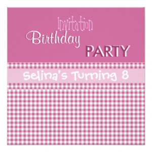Invitation Party Cute Pink Check Girls Birthday 8 Custom Invite