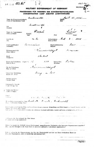 DOCUMENT 2: Buchenwald questionnaire for Lázár Wiesel dated 22 April ...