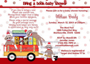 Bring a book baby shower invitation book shower sock monkey (DIGITAL ...