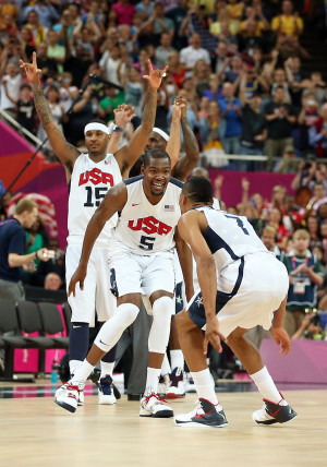 Carmelo Anthony, Kevin Durant, and Russell Westbrook celebrate USA ...