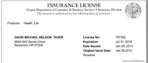 Oregon Life Insurance License - David Taxer