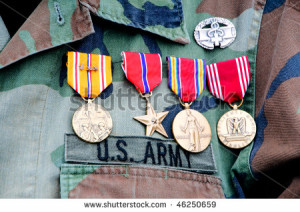 World War II veteran wearing his medals - stock photo