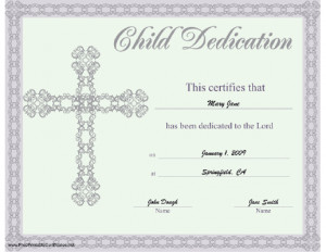 dedication child baby certificate church template printable christian templates religious certificates border cross illustrated program quotes communion quotesgram christening blessing