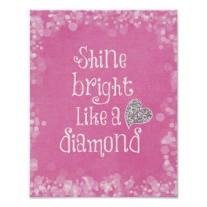 Shine Bright Quote with Silver Sparkle Heart Posters