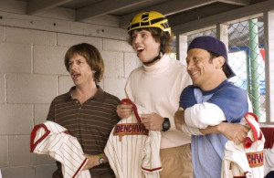 ... of Rob Schneider, David Spade and Jon Heder in The Benchwarmers (2006
