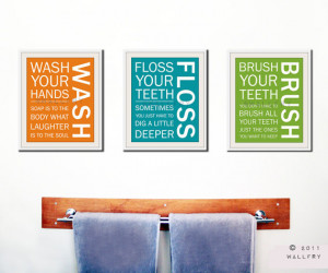 Kids bath wall art. Bathroom rules. Bathroom prints Wash Brush Floss ...