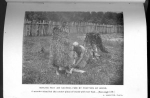 Making New (or Sacred) Fire by Friction of Wood.A woman steadied the ...