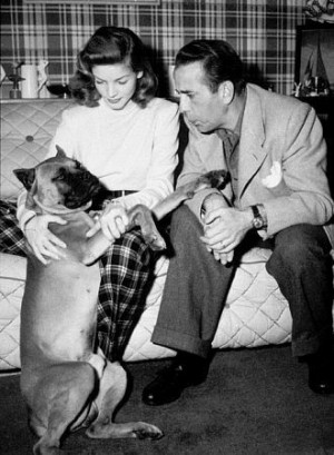 Humphrey Bogart and Lauren Bacall with their pet boxer at home, circa ...