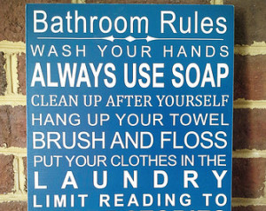 Bathroom Rules, typography, Scripture, Quote, Wall hanging, Word Board ...