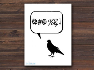 Humorous art print Whimsical cursing bird Funny poster Digital print ...