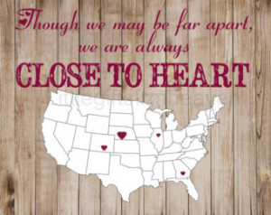 ... distance map, going away travel, custom canvas quote, mothers day gift