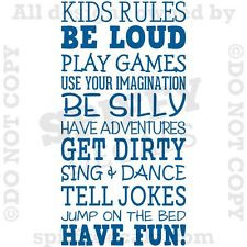 KIDS RULES BE LOUD HAVE FUN IN THIS HOUSE DANCE Quote Vinyl Wall Decal ...