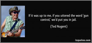 ... you uttered the word 'gun control,' we'd put you in jail. - Ted Nugent