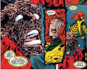 Siryn gets over it quickly and calms him down by touching his face and ...