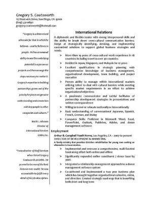 International Relations Resume Example – Page 1