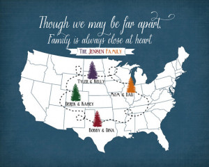 Family Trees on a Map - 8x10 Personalized Family...