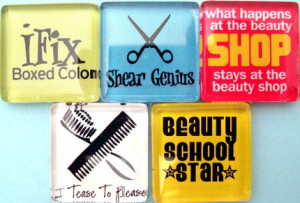 Hair Stylist Funny Glass Magnets Set Cosmetology Inch
