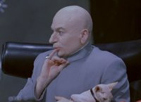 Dr Evil with finger while being introduced to the fembots
