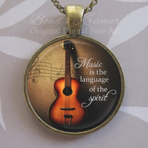 Music Quote Guitar Pendant Acoustic Guitar Music Lover Musician Gift ...