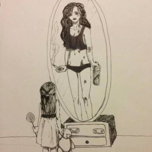 drawing, fat, girl, grown, lolly, mirror, sad, skinny, smoking, teddy
