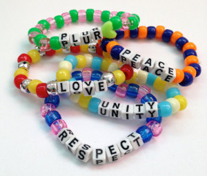 Set of 5 PLUR Kandi Bracelets - Peace, Love, Unity, & Respect. Perfect ...