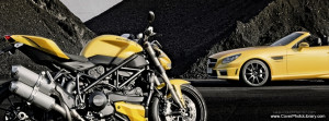 Motorcycle and car Facebook Cover Yellow Sportscar and Motorcycle